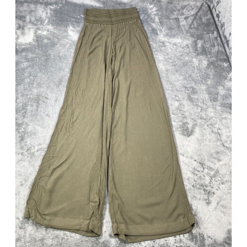 Rewash Wide Leg Pants Small Women's Olive Green Crinkle Gauze Smocked Waist Boho